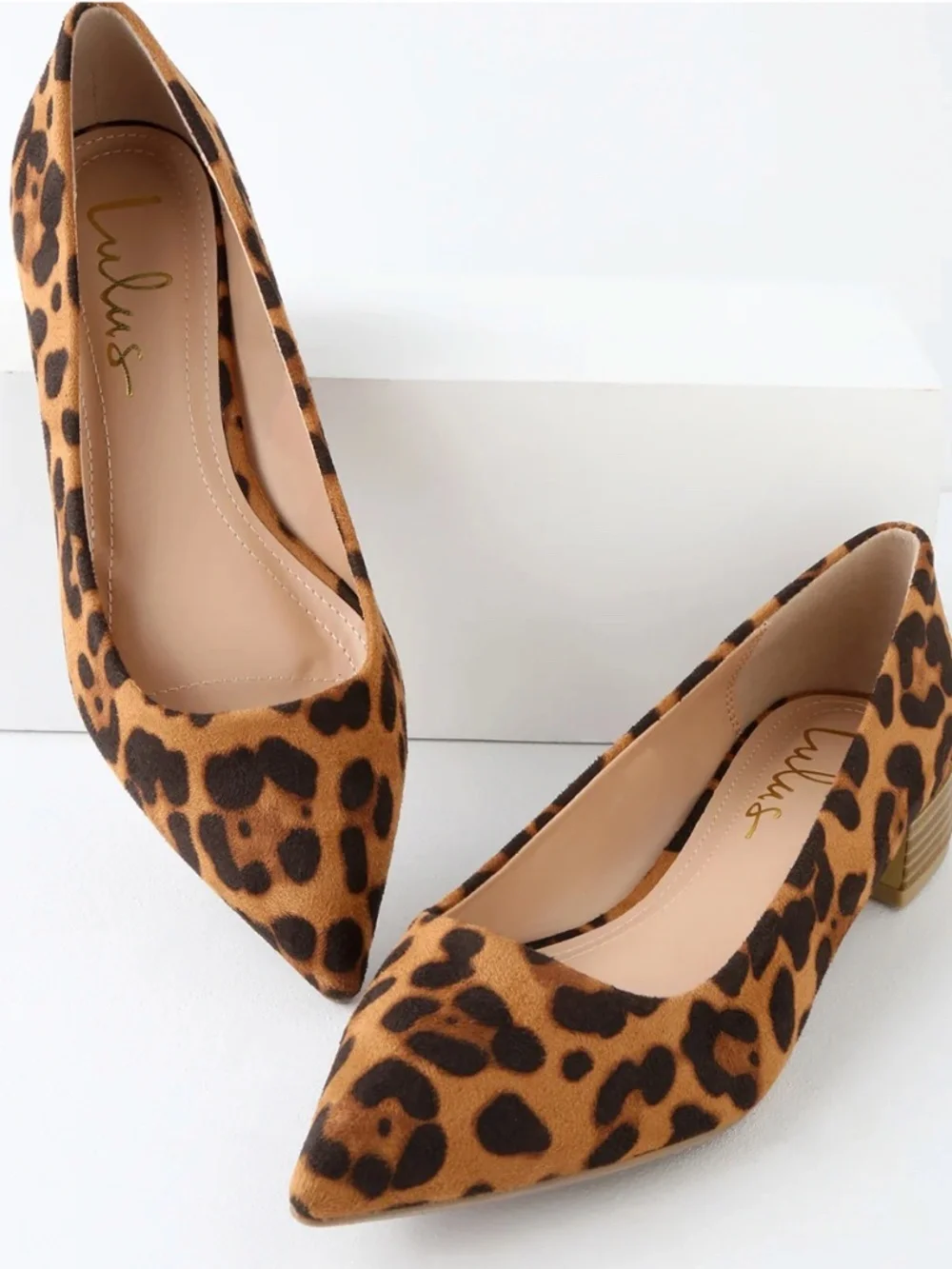 Lulus Alessia Leopard Suede Low Pointed-Toe Heels Size 8.5